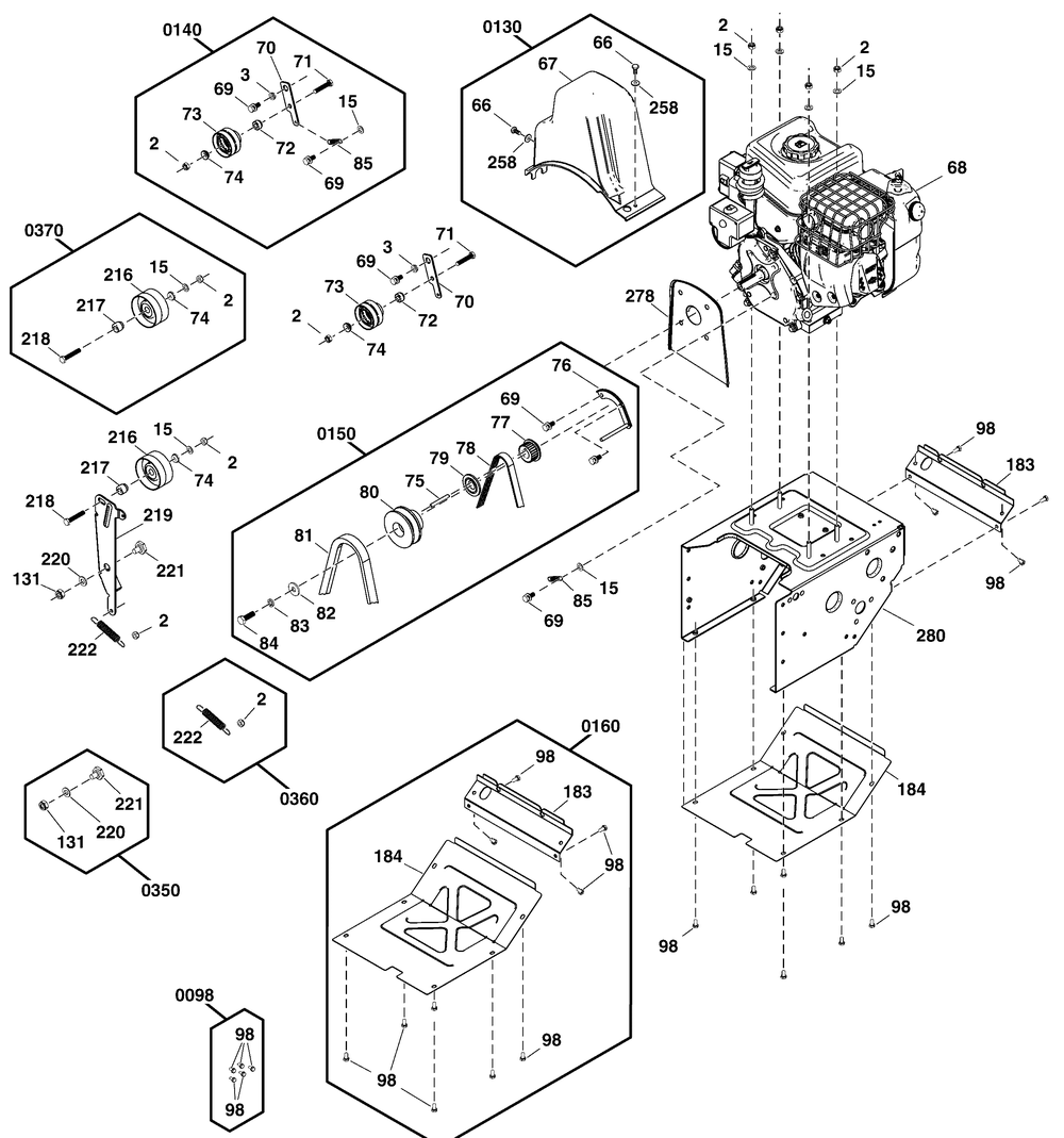 Engine And Frame Group Diagram and Parts List for 1696807-00-1024MDS 2018 Briggs and Stratton Snow Blower